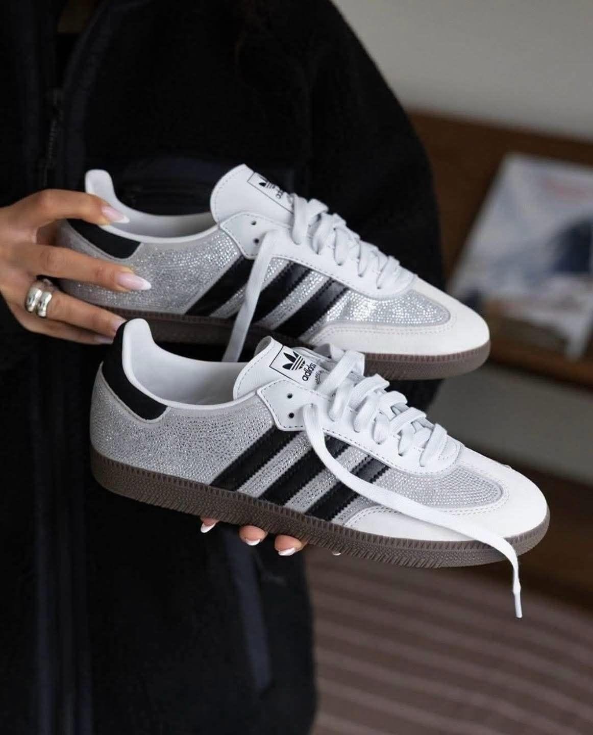 Adidas Samba 银闪钻黑白生胶 复古德训休闲板鞋